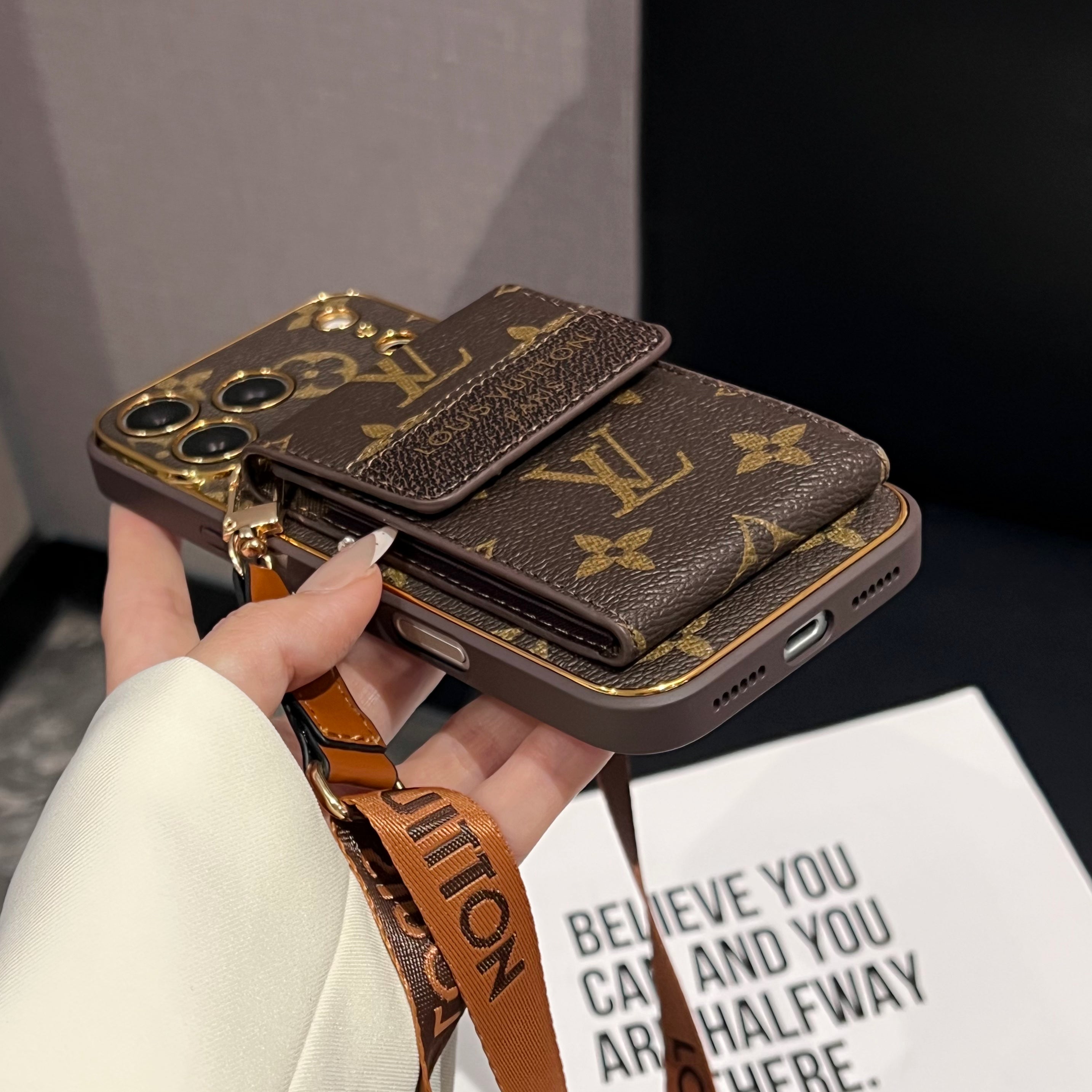 Leather  Monogram iPhone Case With Wallet And Crossbody Strap For iPhone 17 Series-CYLV148