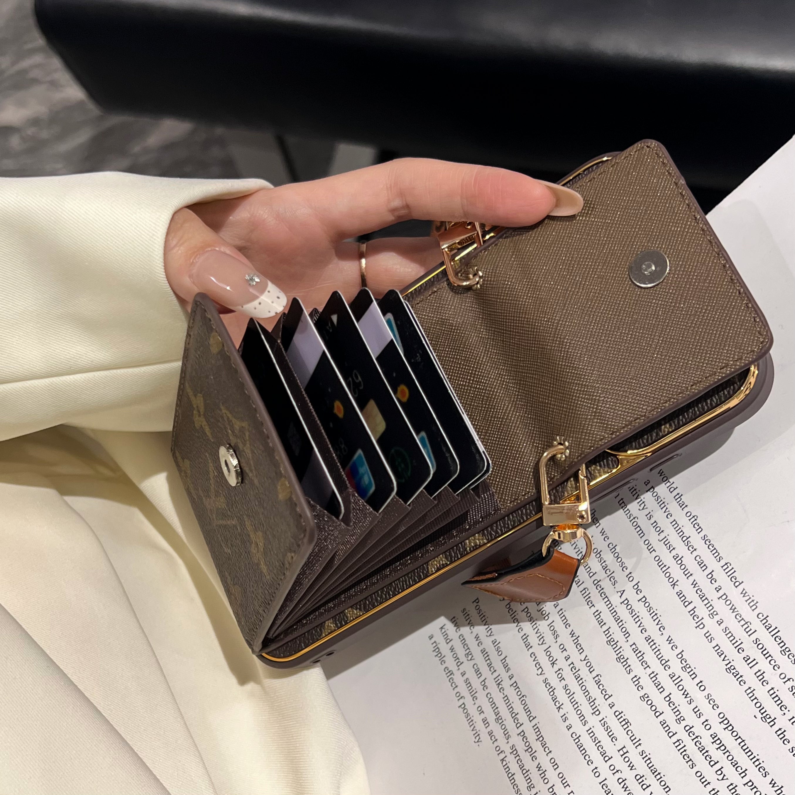 Premium  Leather GG iPhone Case With Card Wallet And Crossbody Strap For iPhone 17 Series-CYGG147