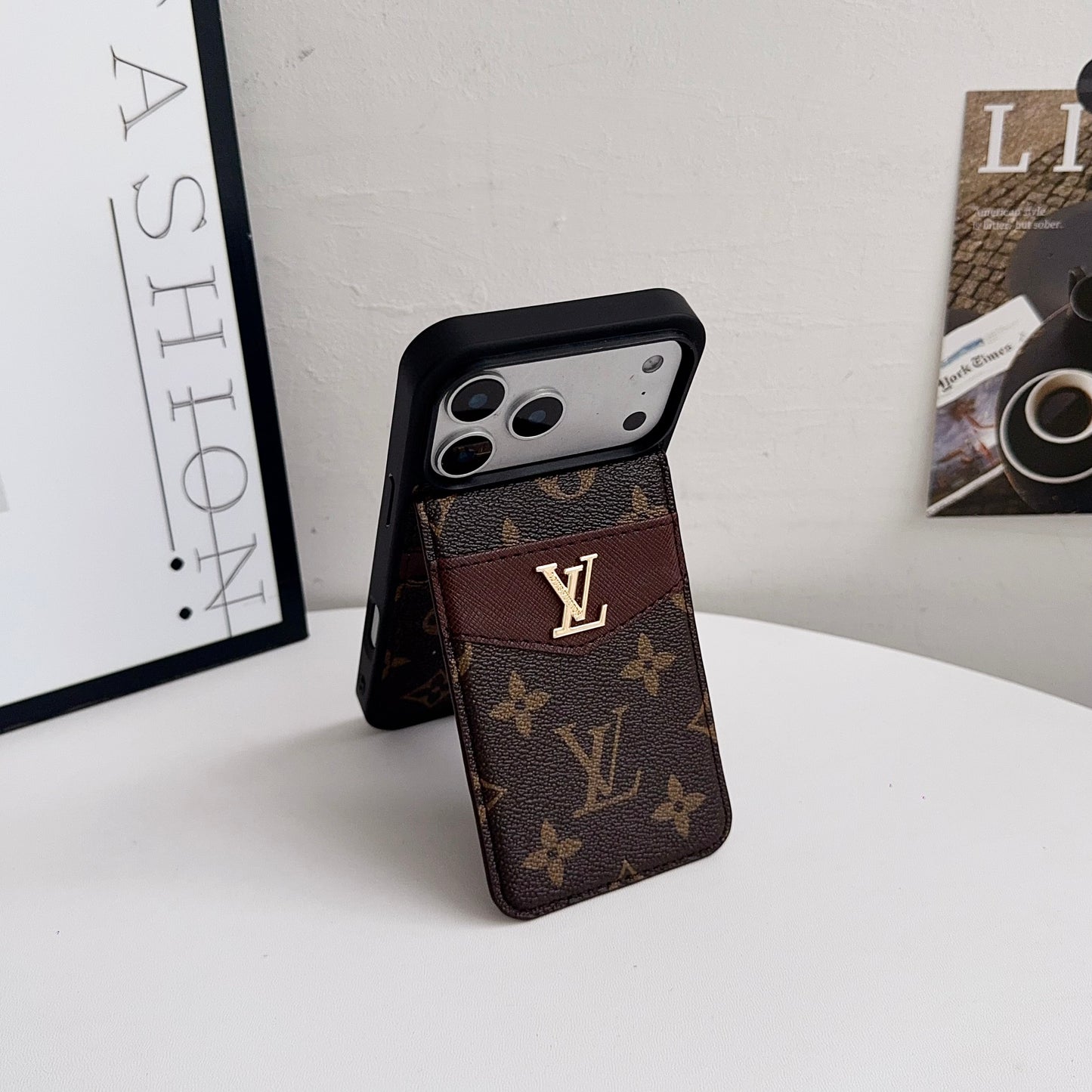 Luxury Leather Monogram iPhone Case With Card Holder -CFK251315