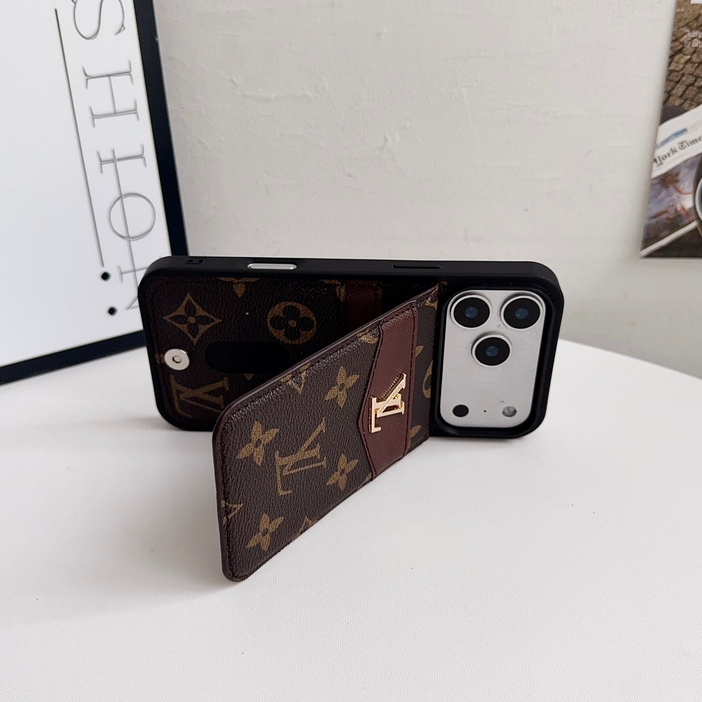 Luxury Leather Monogram iPhone Case With Card Holder -CFK251315