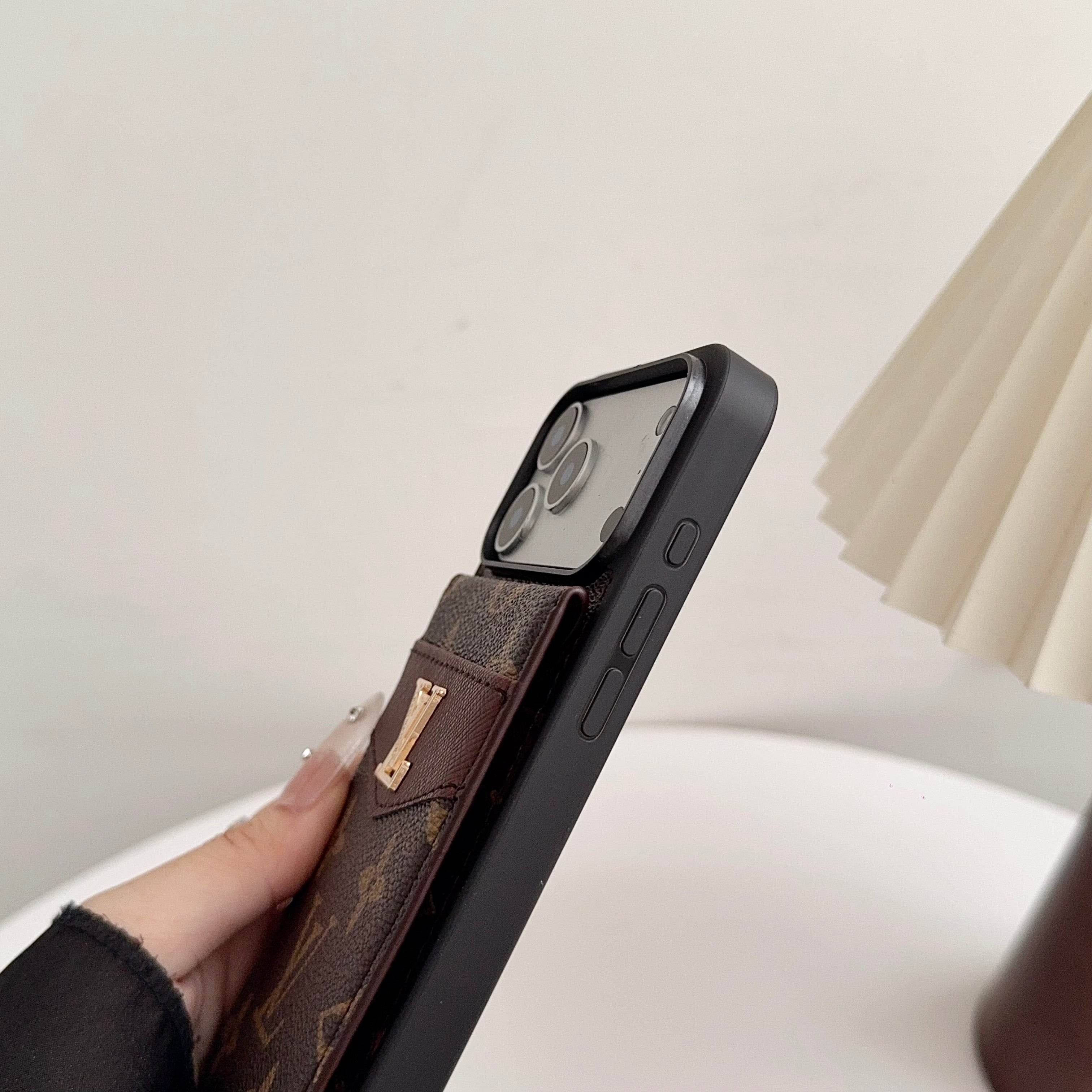 Luxury Leather Monogram iPhone Case With Card Holder -CFK251315