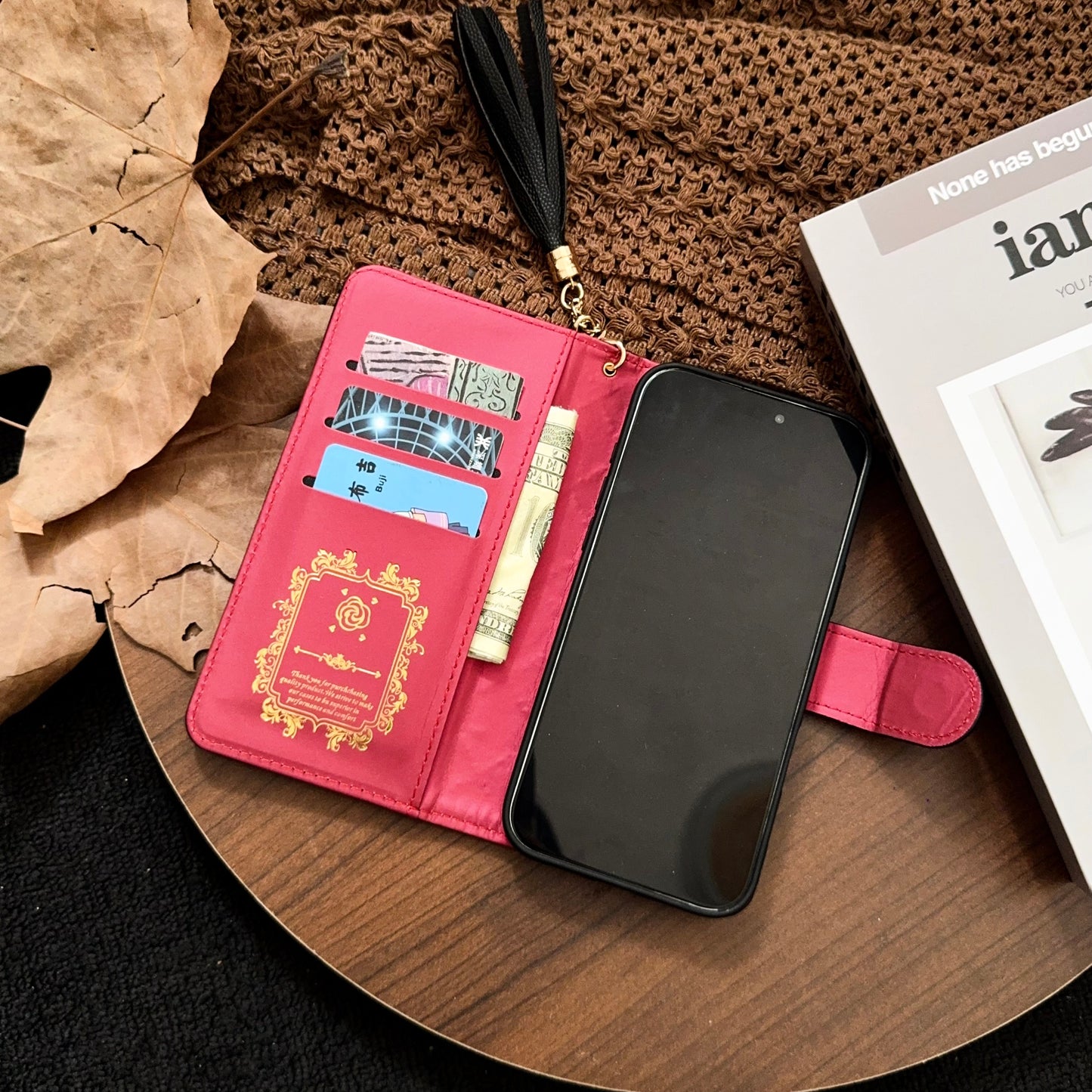 Luxury CC iPhone Case With Flip Wallet Black For iPhone 17 Series-CYCC010