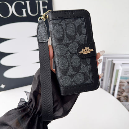 Premium Leather CH iPhone Case With Card Holder And Strap-CFPL001