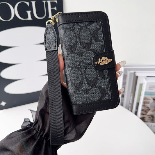 Premium Leather CH iPhone Case With Card Holder And Strap-CFPL001