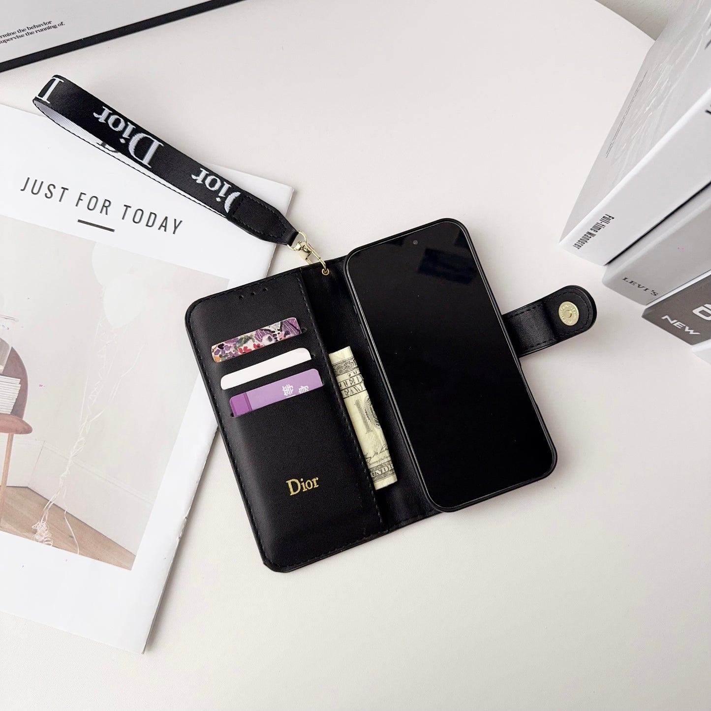 CD iPhone Case With Card Holder And Wrist Strap-CFW251104