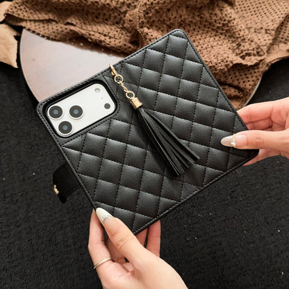 Luxury CC iPhone Case With Flip Wallet Black For iPhone 17 Series-CYCC010