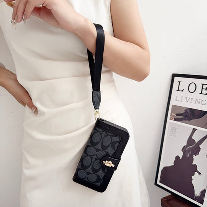 Premium Leather CH iPhone Case With Card Holder And Strap-CFPL001