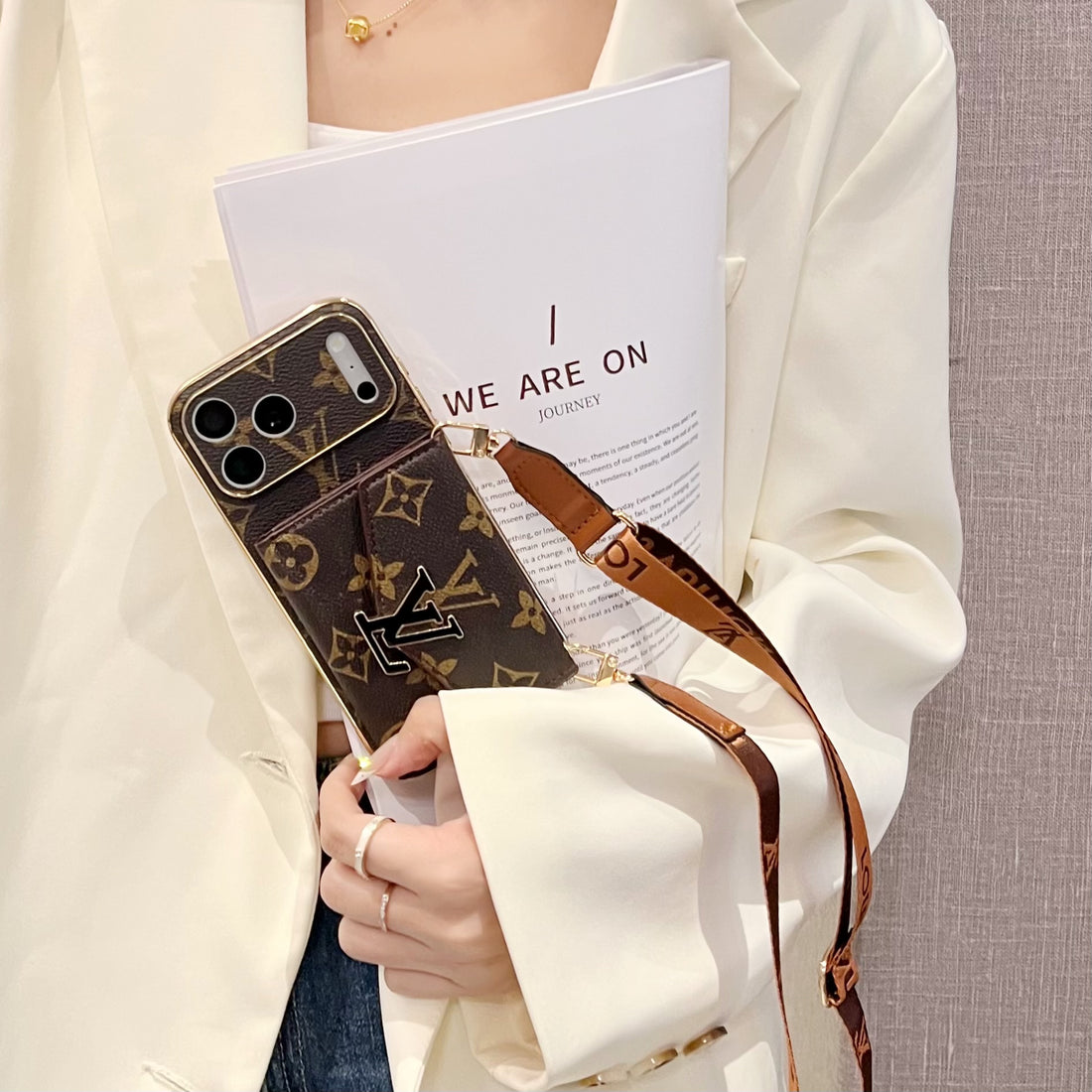 High-quality Leather  Monogram iPhone Case With Wallet And Crossbody Strap For iPhone 17 Series-CYLV150
