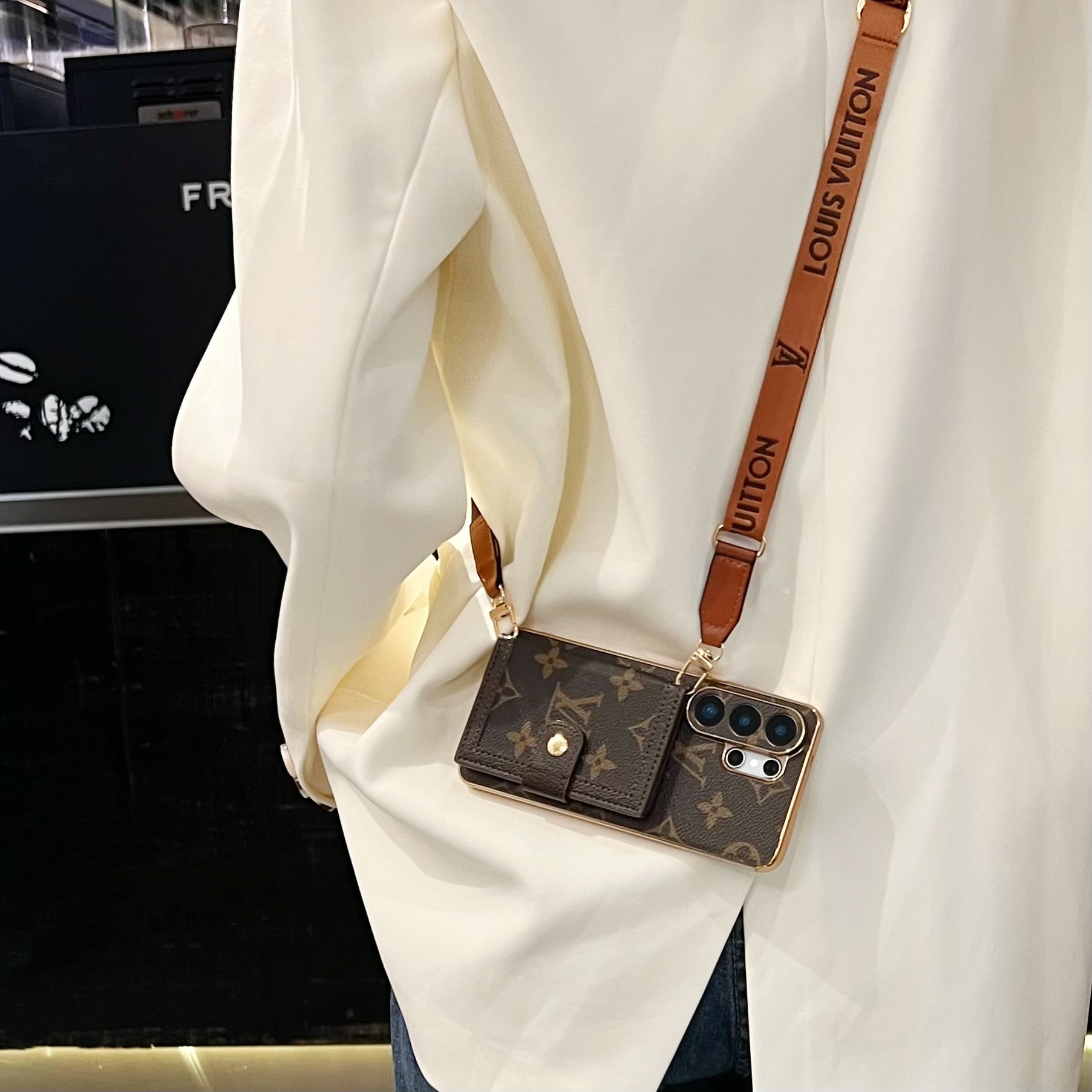 Luxury Leather Monogram Samsung Galaxy S Series Case With Wallet And Crossbody Strap-CYLV152