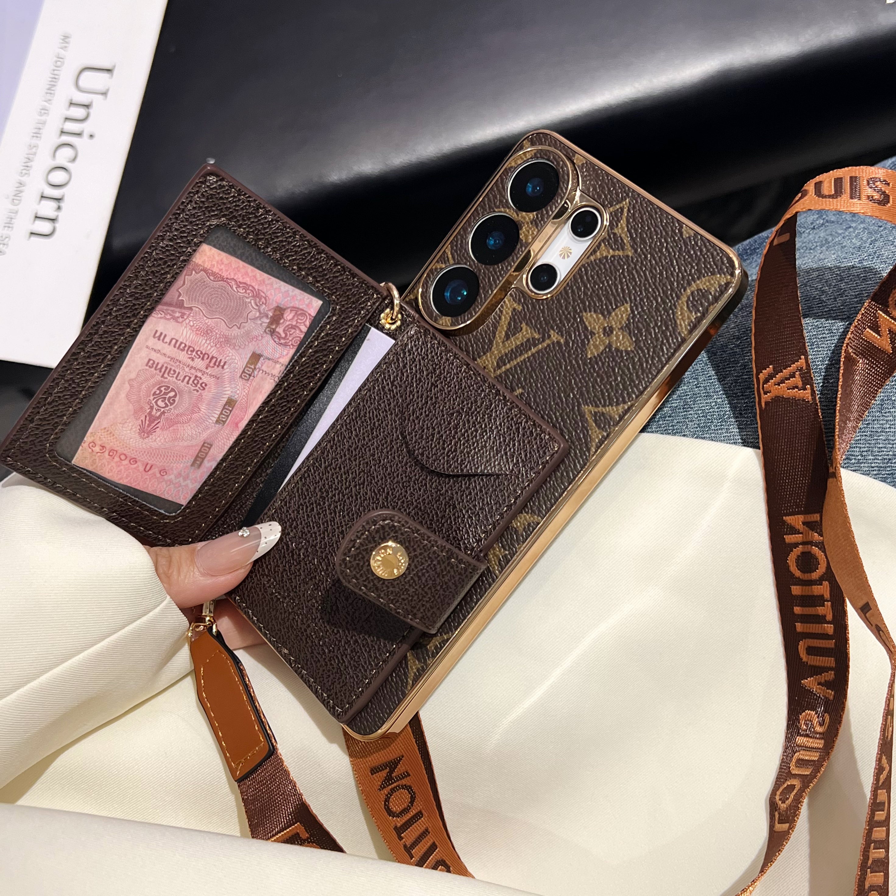 Luxury Leather Monogram Samsung Galaxy S Series Case With Wallet And Crossbody Strap-CYLV152