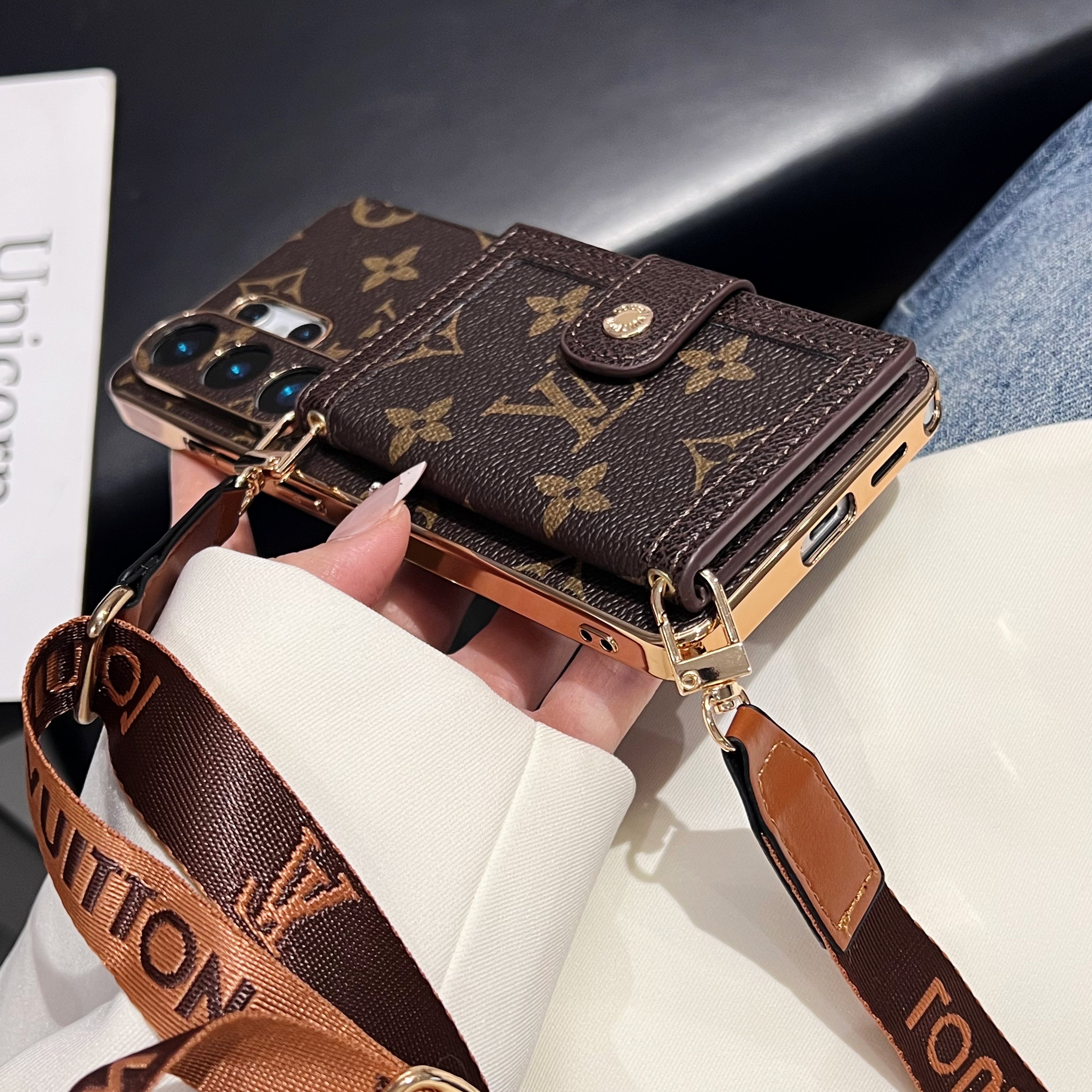 Luxury Leather Monogram Samsung Galaxy S Series Case With Wallet And Crossbody Strap-CYLV152