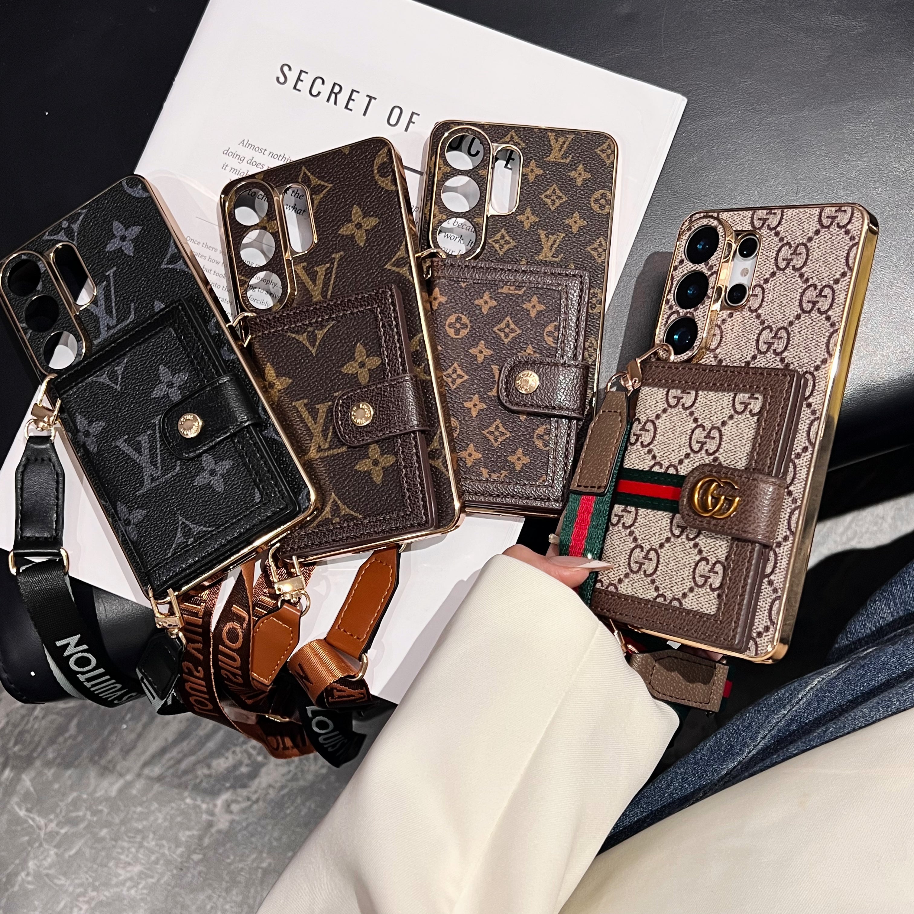 Leather  GG Samsung Galaxy S Series Case With Wallet And Crossbody Strap-CYGG151