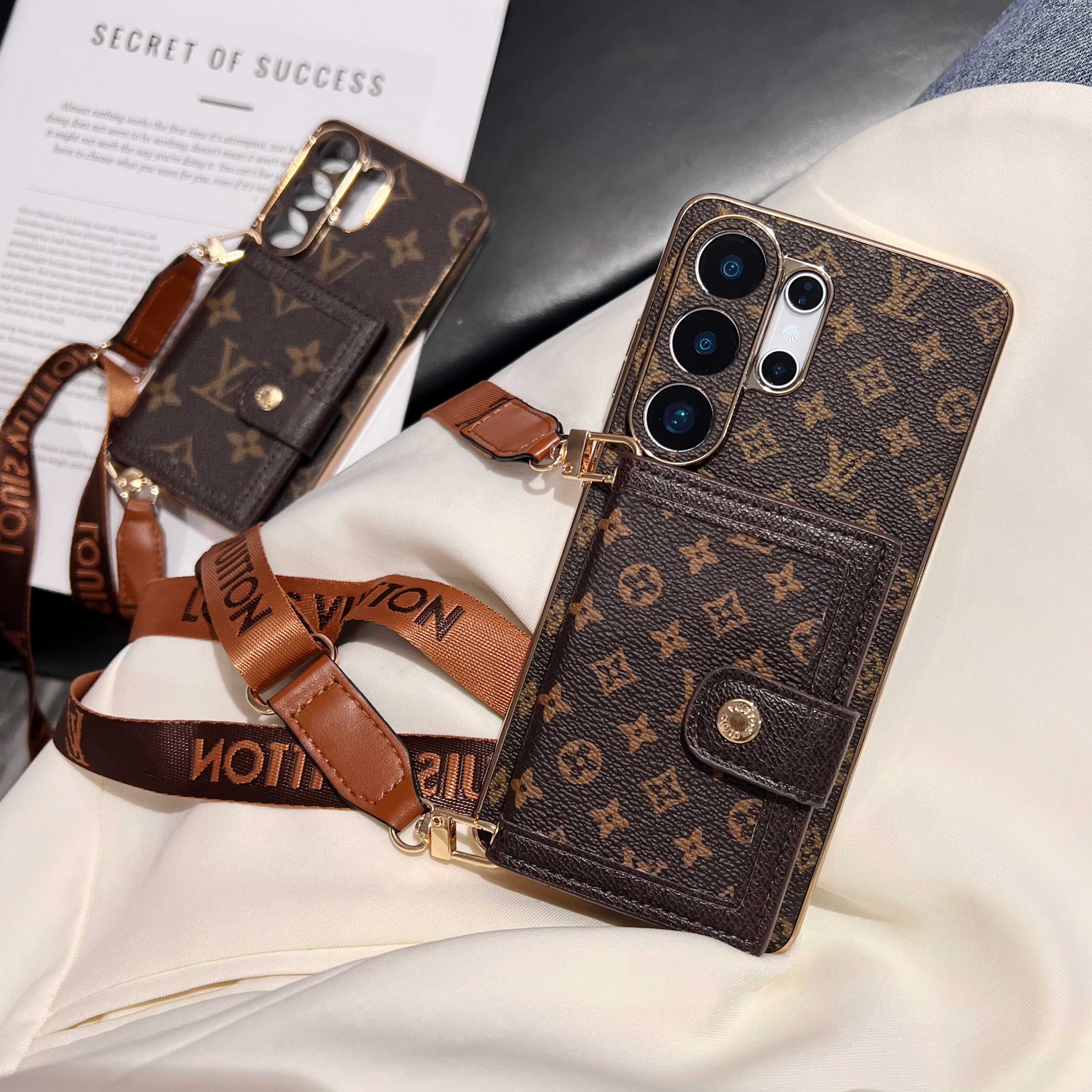 Luxury Leather Monogram Samsung Galaxy S Series Case With Wallet And Crossbody Strap-CYLV152