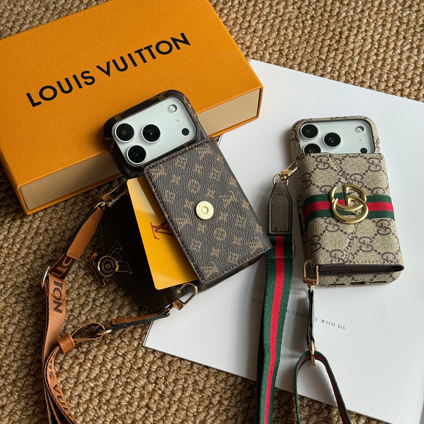 Luxury Leather GG iPhone Case With Wallet And Crossbody Strap For iPhone 17 Series-CYGG026