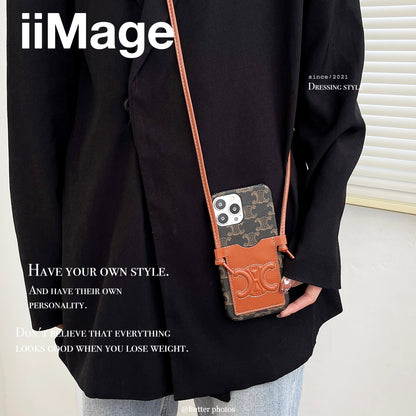 CL iPhone Case With Card Holder and Strap Black-XK240326