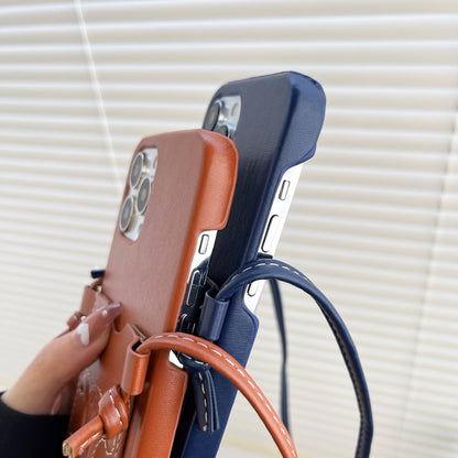 CL iPhone Case With Card Holder and Strap Brown-XK240326