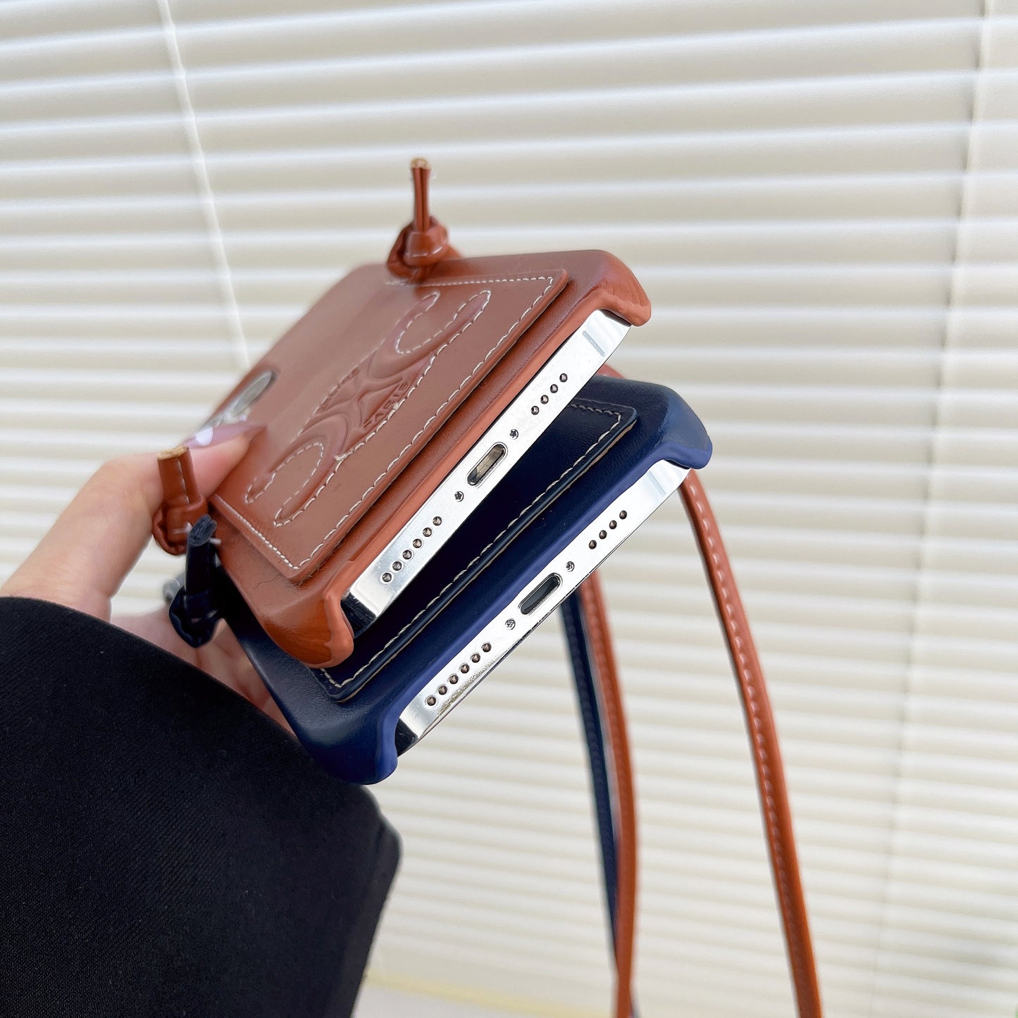 CL iPhone Case With Card Holder and Strap Black-XK240326