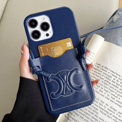 CL iPhone Case With Card Holder and Strap Brown-XK240326