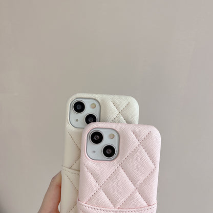 Leather YL iPhone Case With Card Holder Case Pink-LZW240606