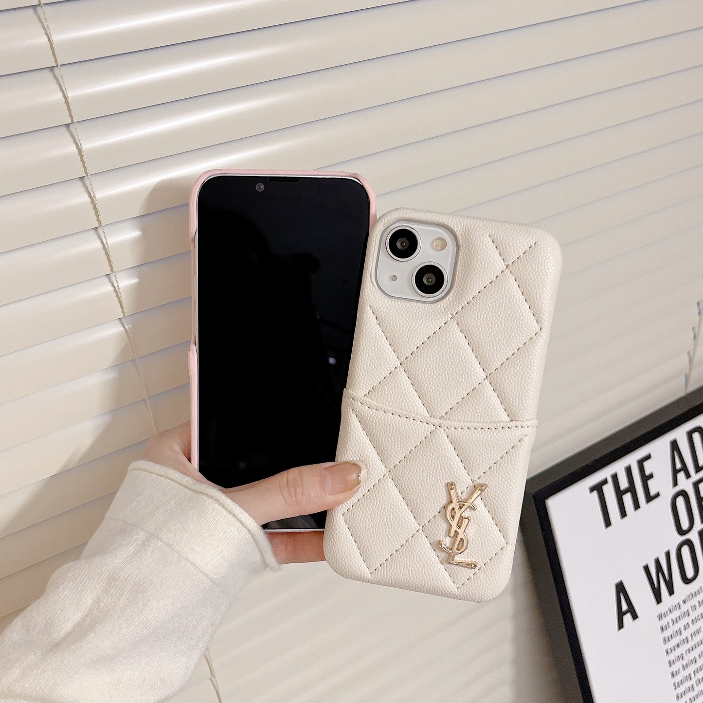 Leather YL iPhone Case With Card Holder Case White-LZW240606
