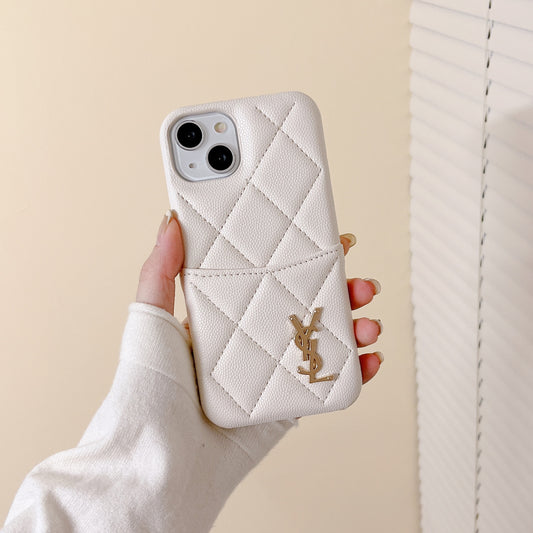 Leather YL iPhone Case With Card Holder Case White-LZW240606