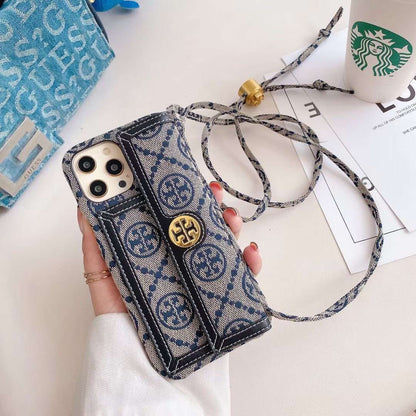 TB iPhone Case With Wallet And Strap Black -SlK240411