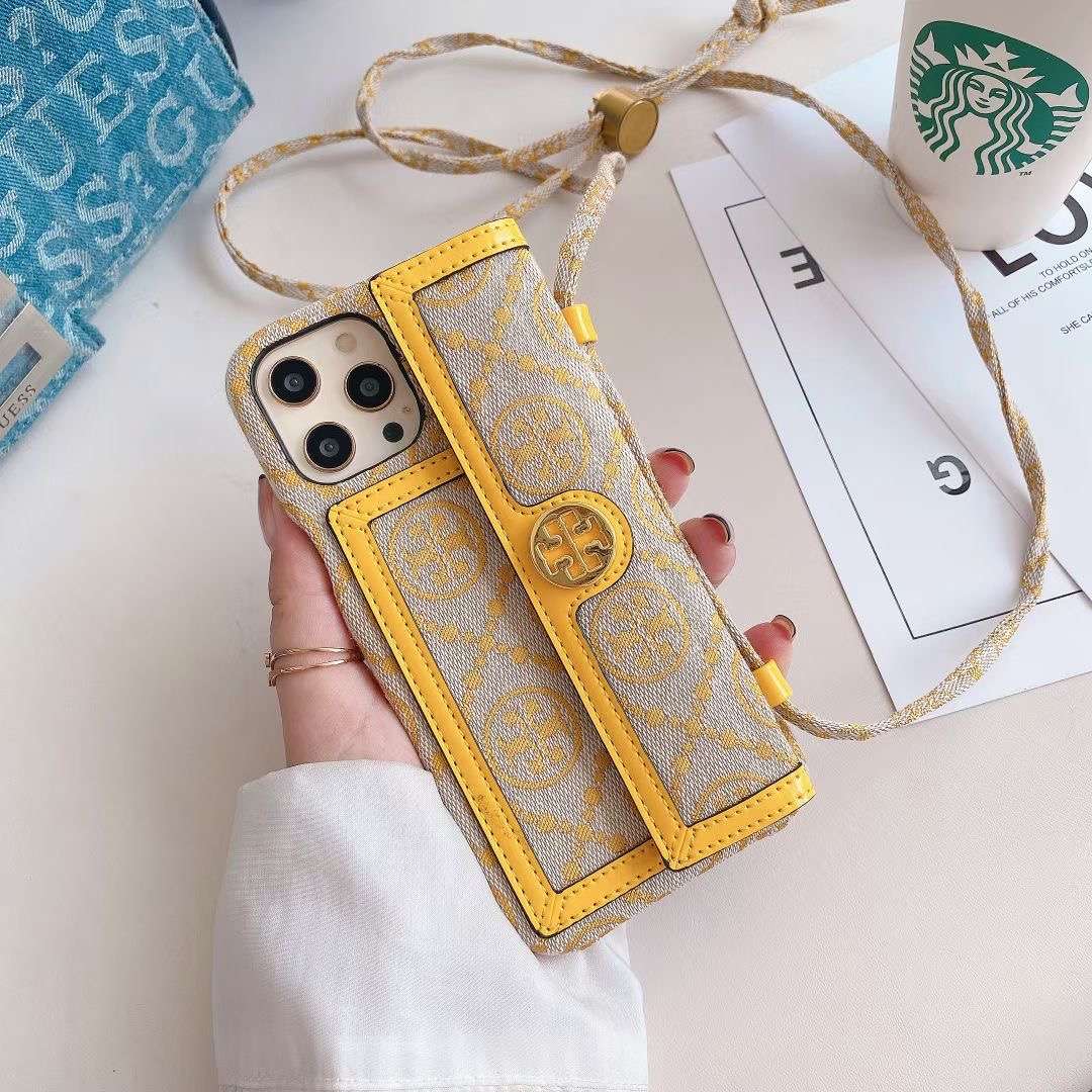 TB iPhone Case With Wallet And Strap Yellow -SlK240411
