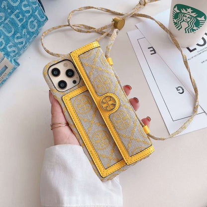 TB iPhone Case With Wallet And Strap Yellow -SlK240411