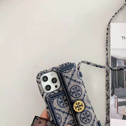 TB iPhone Case With Wallet And Strap Black -SlK240411