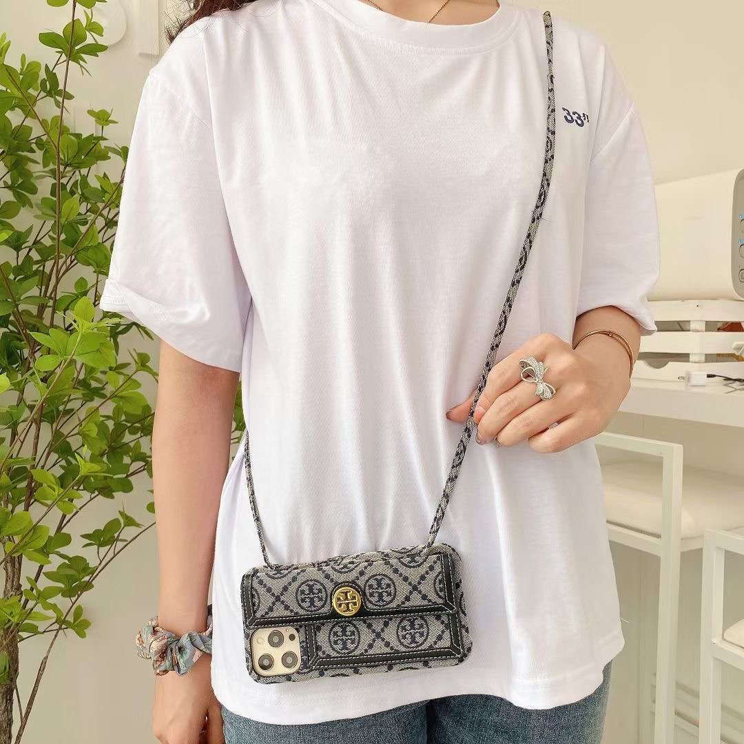 TB iPhone Case With Wallet And Strap Black -SlK240411