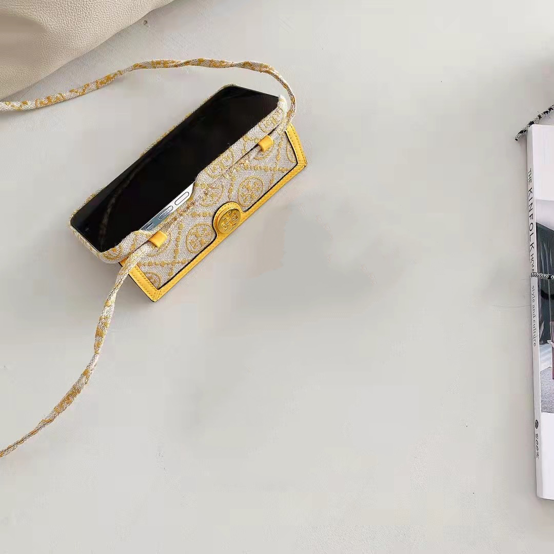TB iPhone Case With Wallet And Strap Yellow -SlK240411