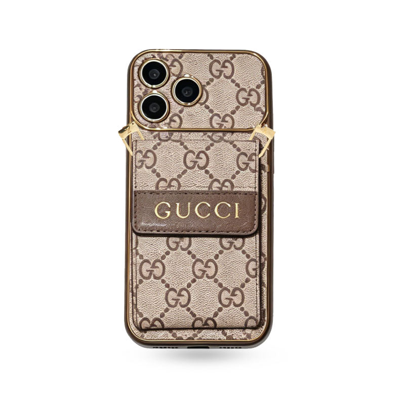 Premium  Leather GG iPhone Case With Card Wallet And Crossbody Strap For iPhone 17 Series-CYGG147