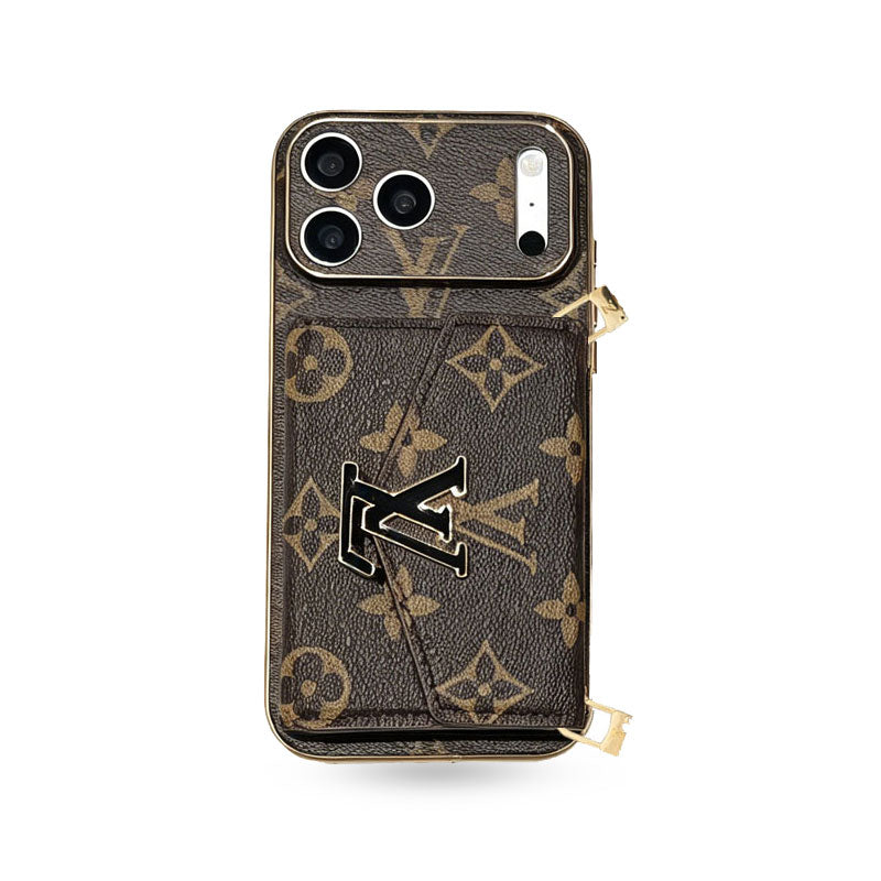 High-quality Leather  Monogram iPhone Case With Wallet And Crossbody Strap For iPhone 17 Series-CYLV150