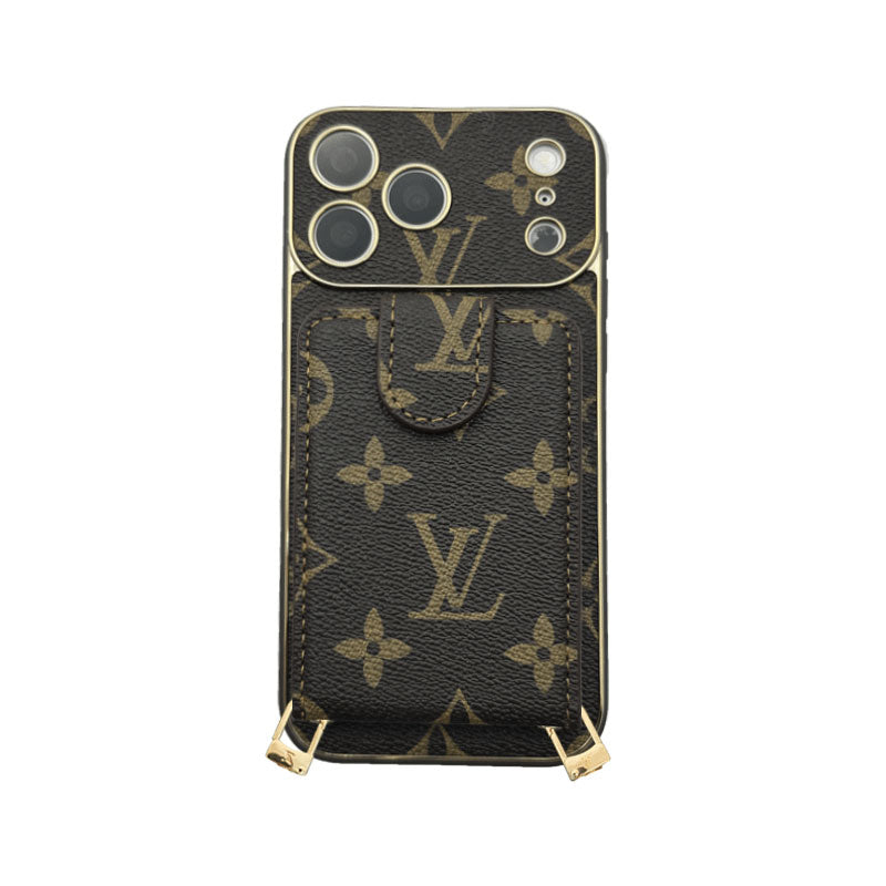 Leather Monogram iPhone Case With Wallet And Crossbody Strap For iPhone 17 Series-CYLV132