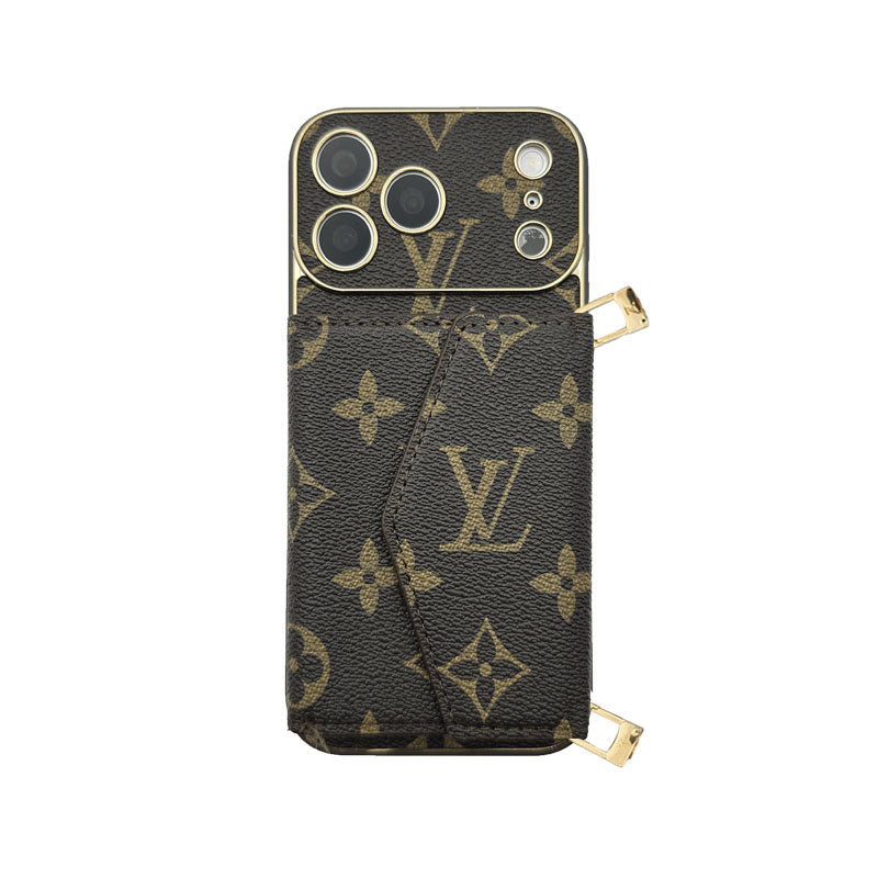 Elegant Leather Monogram iPhone Case With Wallet And Crossbody Strap For iPhone 17 Series-CYLV133