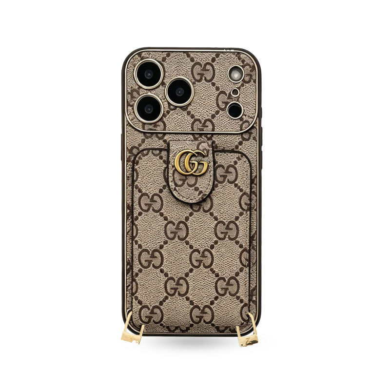 Classic  Leather GG iPhone Case With Card Wallet And Strap For iPhone 17 Series-CYGG142