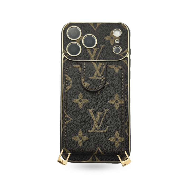 Luxury Leather Monogram iPhone Case With Wallet And Crossbody Strap For iPhone 17 Series-CYLV125