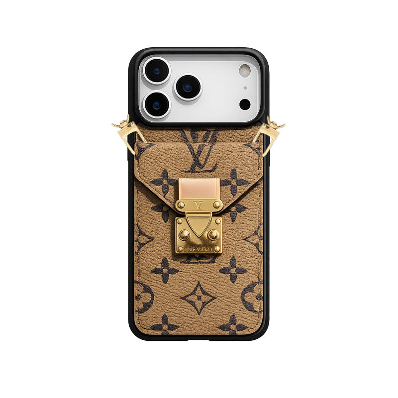 Refined Leather Monogram iPhone Case With Wallet And Crossbody Strap For iPhone 17 Series-CYLV173