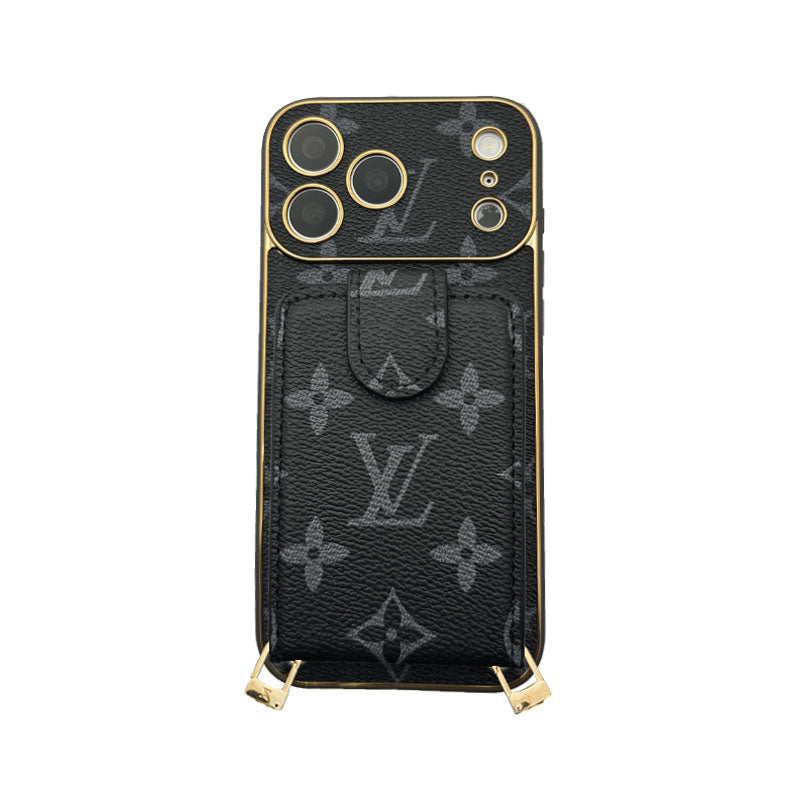 Leather Monogram iPhone Case With Wallet And Crossbody Strap For iPhone 17 Series-CYLV132