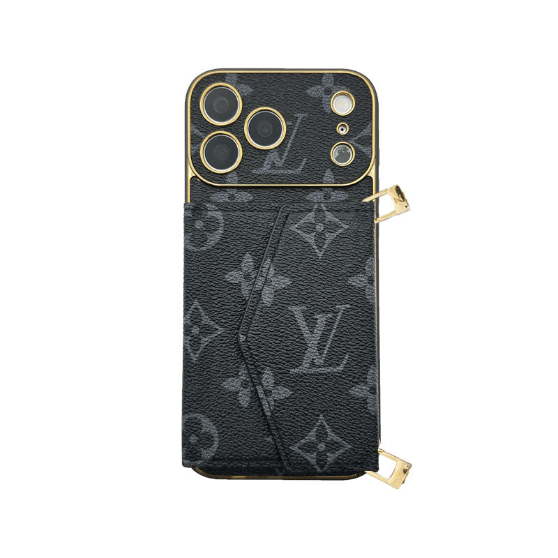 Elegant Leather Monogram iPhone Case With Wallet And Crossbody Strap For iPhone 17 Series-CYLV133