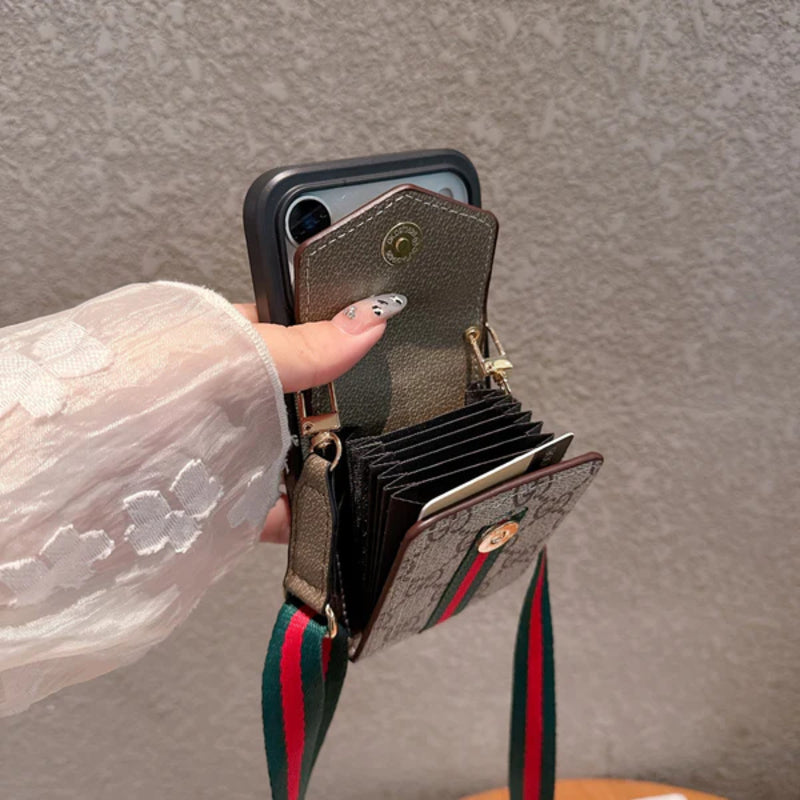 Classic Leather GG iPhone Case With Card Holder And Strap Brown-CFK251106