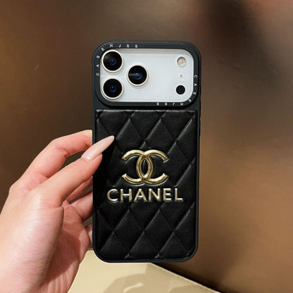 Luxury Leather CC iPhone Case For iPhone 17 Series Black-YHJ251809