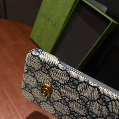 Classic Leather GG iPhone Case For iPhone 17 Series Blue-CJK251705