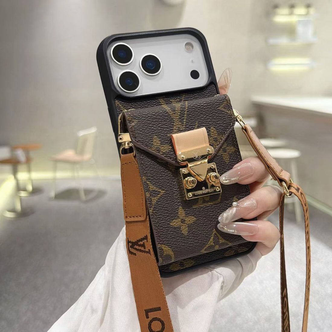 Refined Leather Monogram iPhone Case With Wallet And Crossbody Strap For iPhone 17 Series-CYLV173