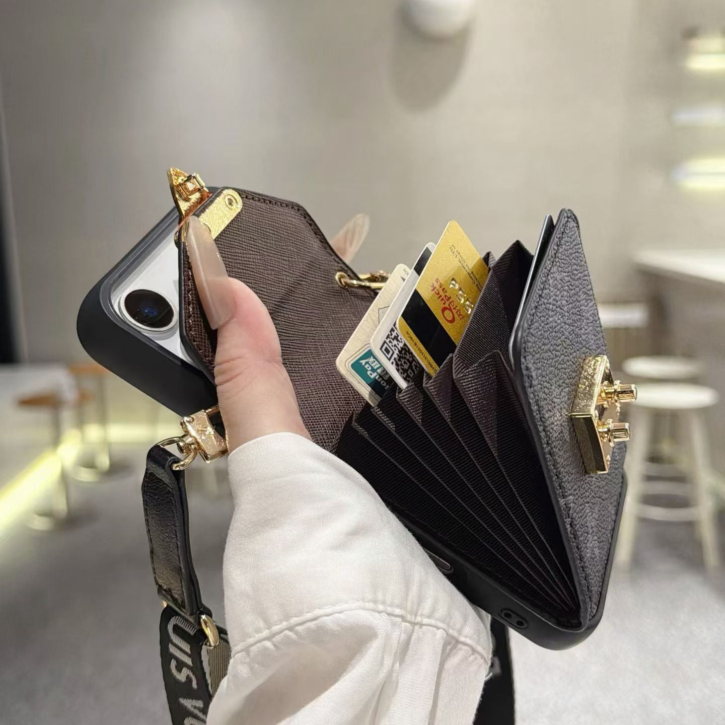 Refined Leather Monogram iPhone Case With Wallet And Crossbody Strap For iPhone 17 Series-CYLV173