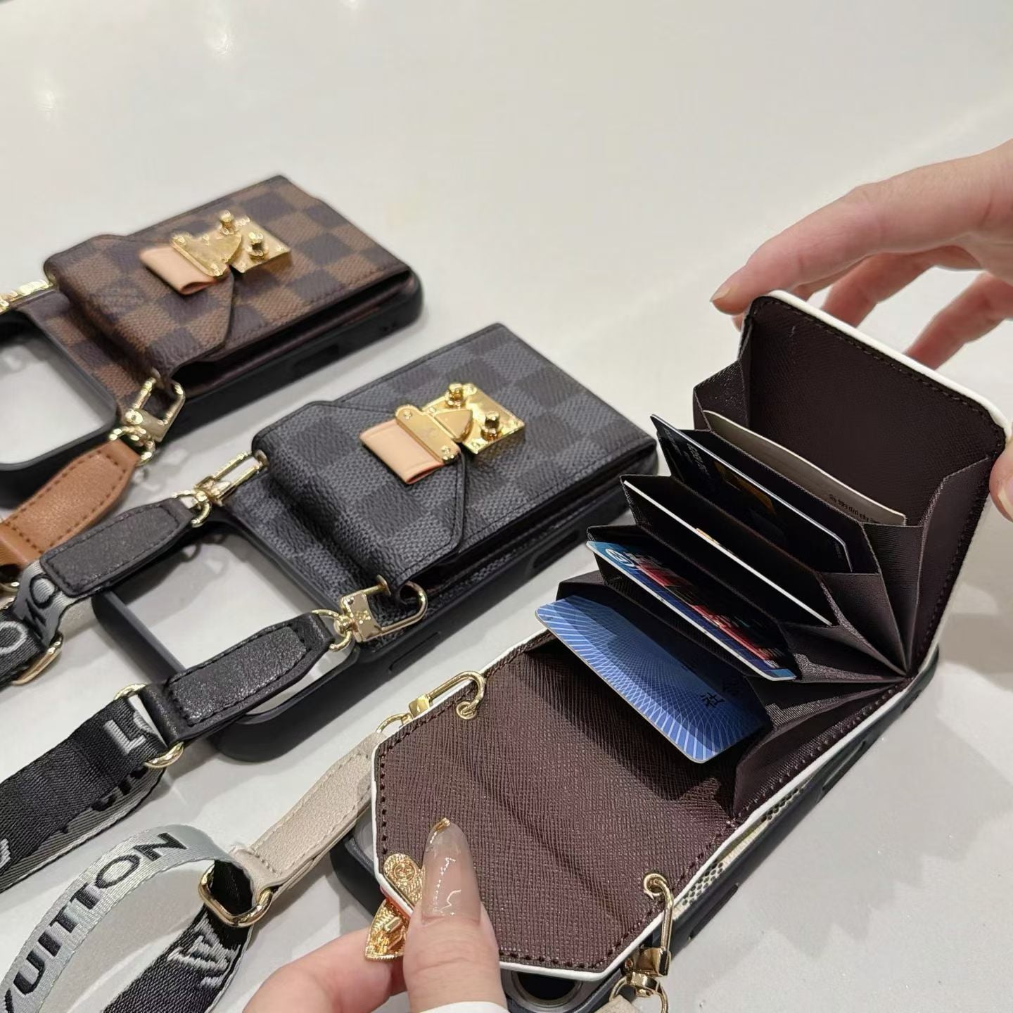 Refined Leather Monogram iPhone Case With Wallet And Crossbody Strap For iPhone 17 Series-CYLV173