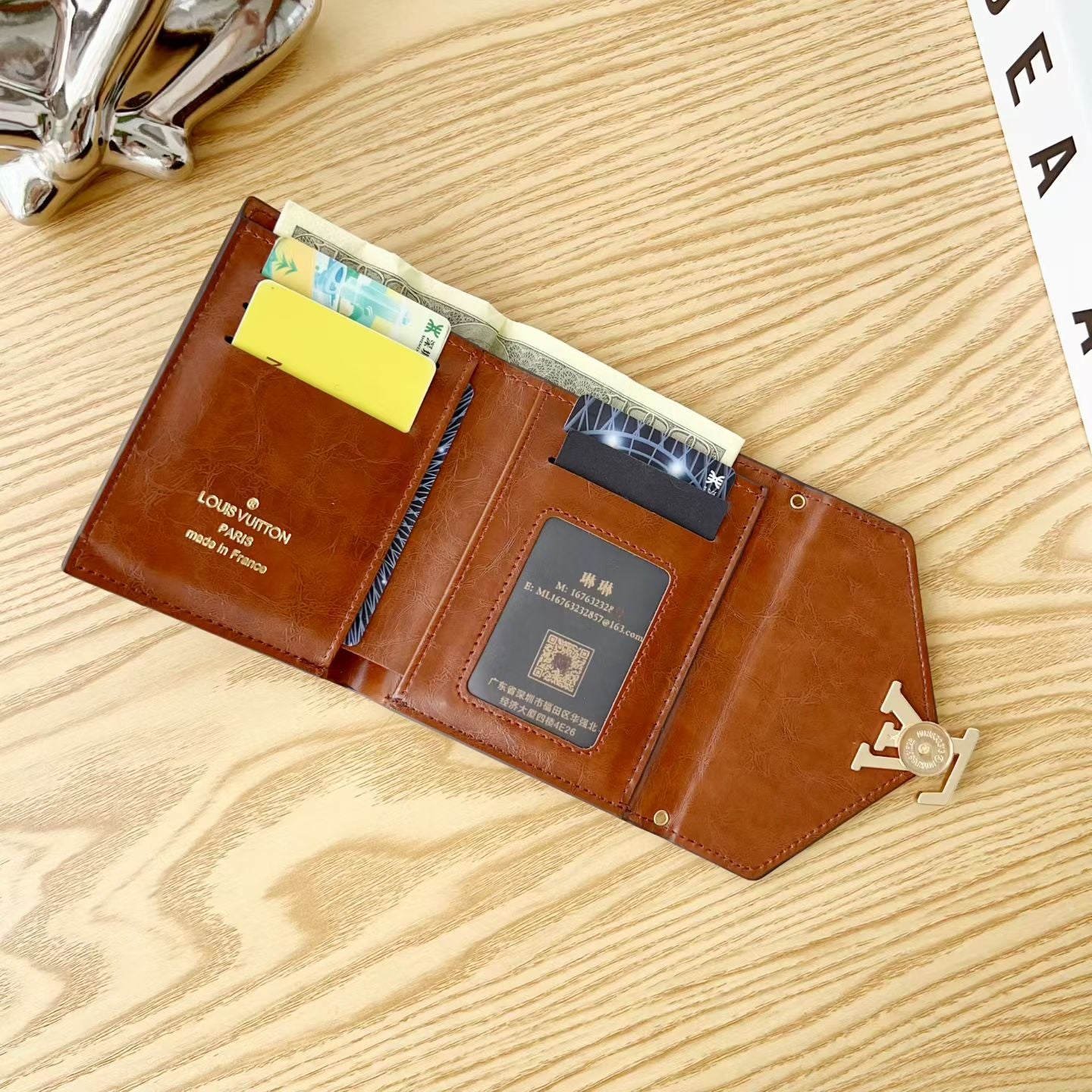 Leather Monogram Card Wallet-CYLV174