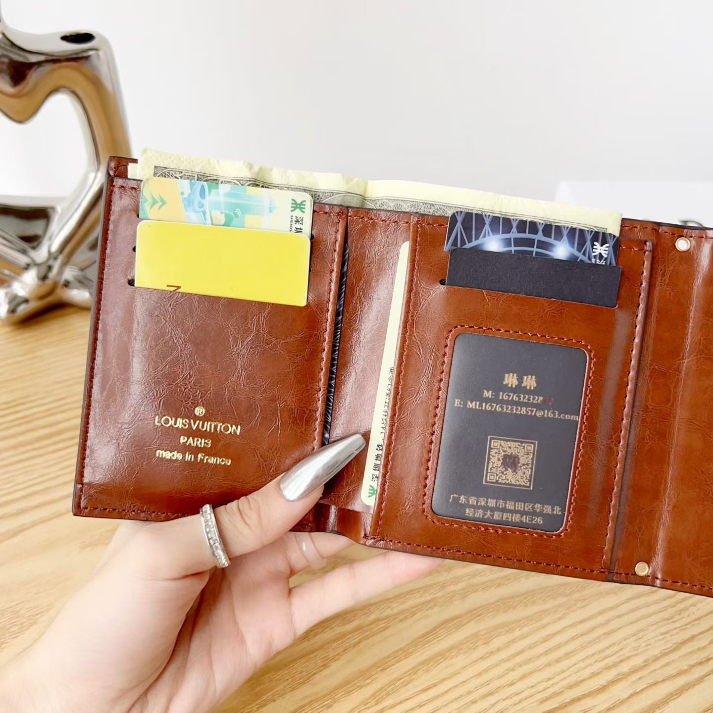 Leather Monogram Card Wallet-CYLV174