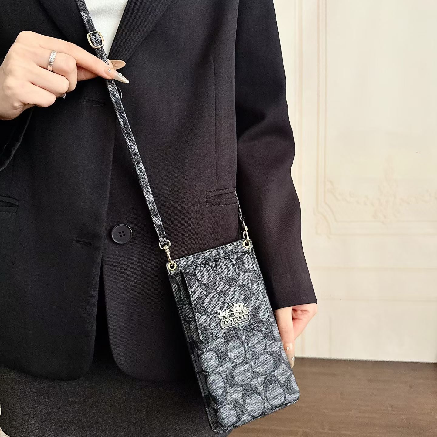 Elegant Leather CH iPhone Case With Wallet And Crossbody Strap For iPhone 17 Series-CYCH177