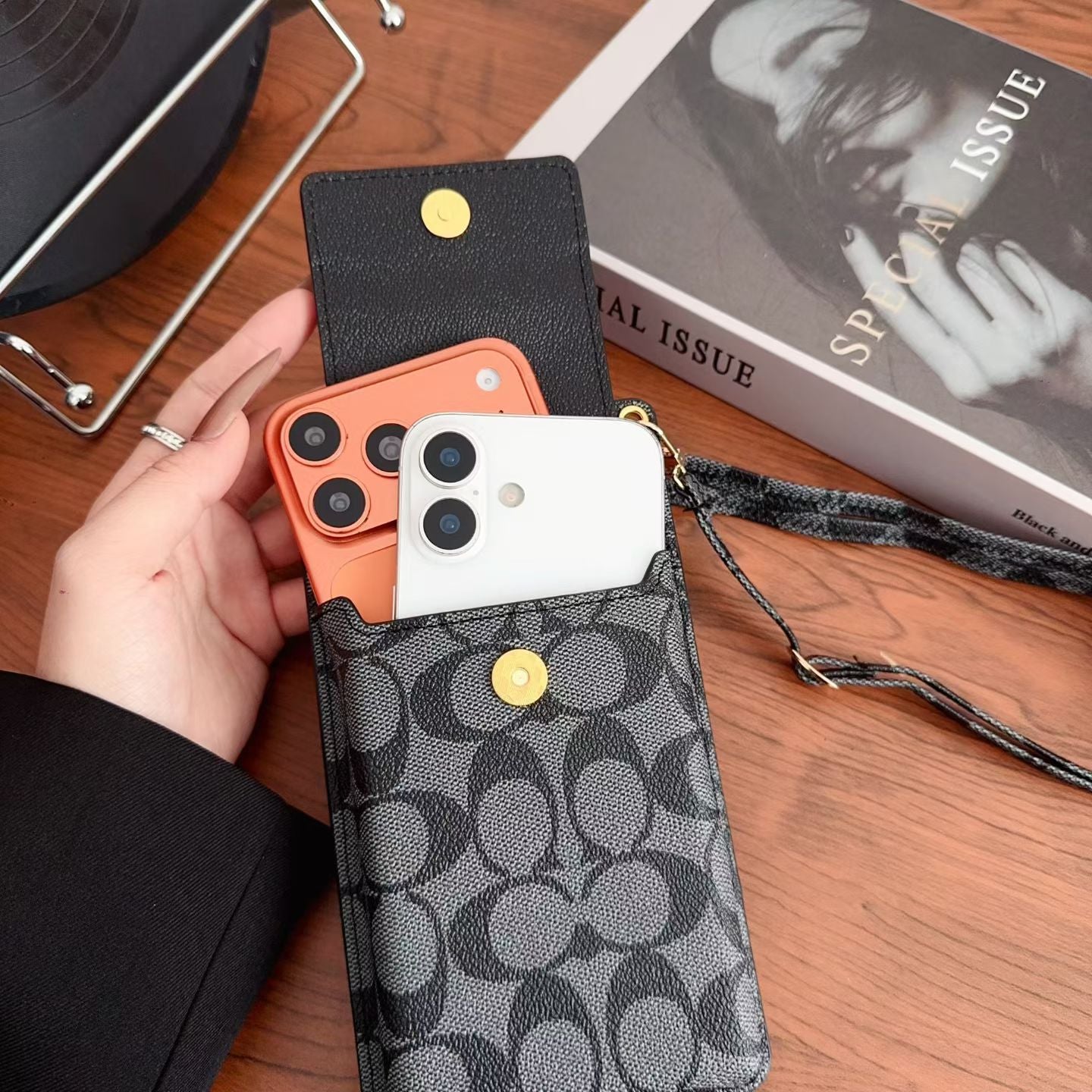 Elegant Leather CH iPhone Case With Wallet And Crossbody Strap For iPhone 17 Series-CYCH177